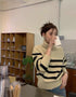 Women Turtle Neck Striped Pattern Knitted Sweater
